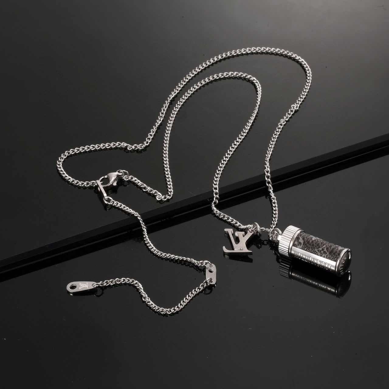 Louis Vuitton Silver and Monogram Necklace